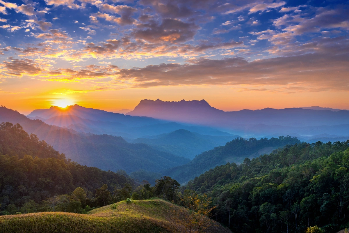Sunrise over the mountains of Chiang Mai, Thailand