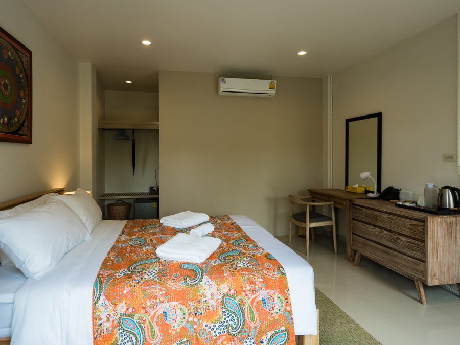 A guest room at the centre, with a desk by the window