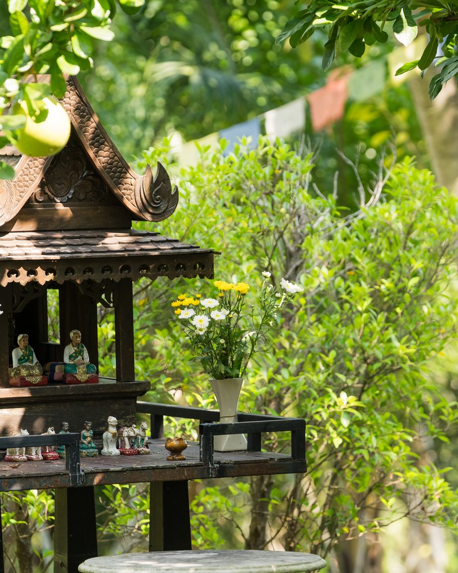 A spirit house in the gardens