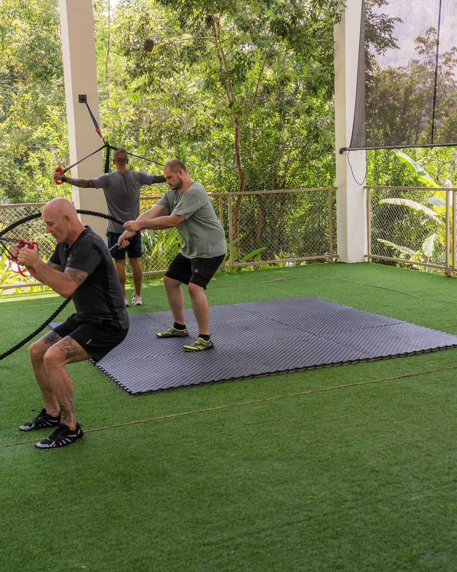 Suspension training on the outdoor deck